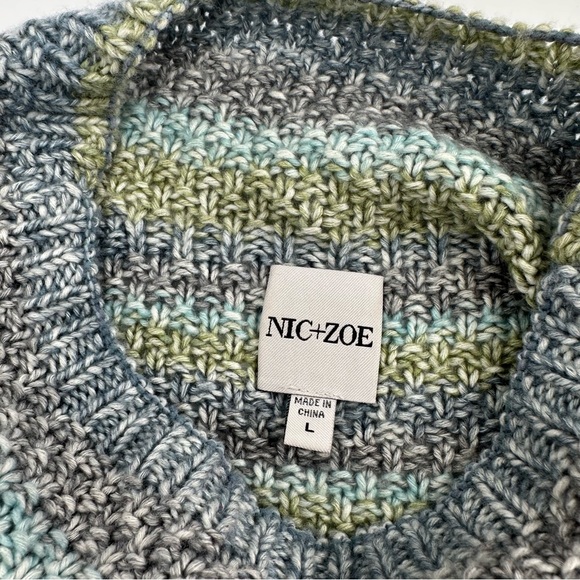 Nic + Zoe Winter Solstice Blue and Green Striped Wide Neck Sweater - Size Large - Picture 4 of 6
